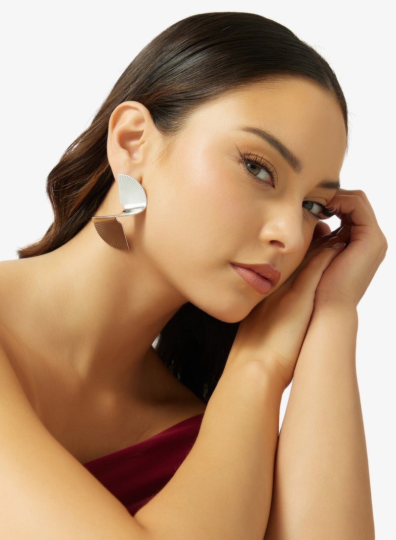 Ginger Chunky Asymmetical Silver Earrings - Image 3
